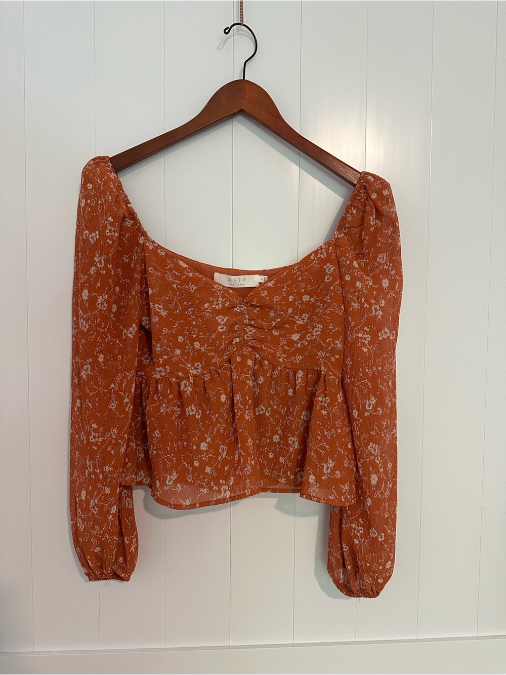Astr Rust Floral Square-Neck Peplum Top
